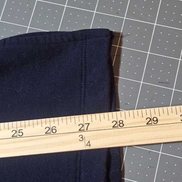 Chicos Navy Blue Cowl Neck Long Sleeve Top Ruched Sleeves Side Slits Size XL Lyo - Picture 6 of 9